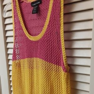 Sweater Project Boho Colorblock Pink Yellow Top L